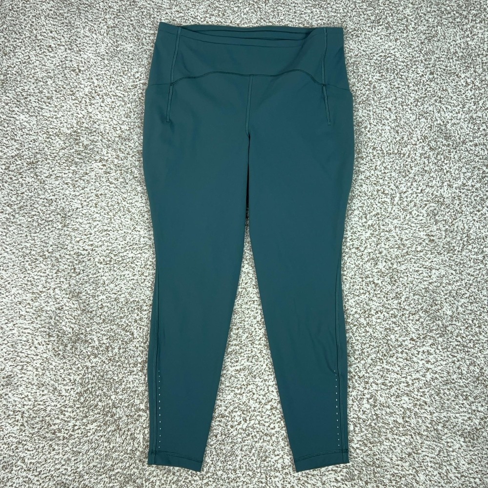 Lululemon Pants Womens 14 Blue High Rise Leggings Pockets Yoga Swift Speed Logo